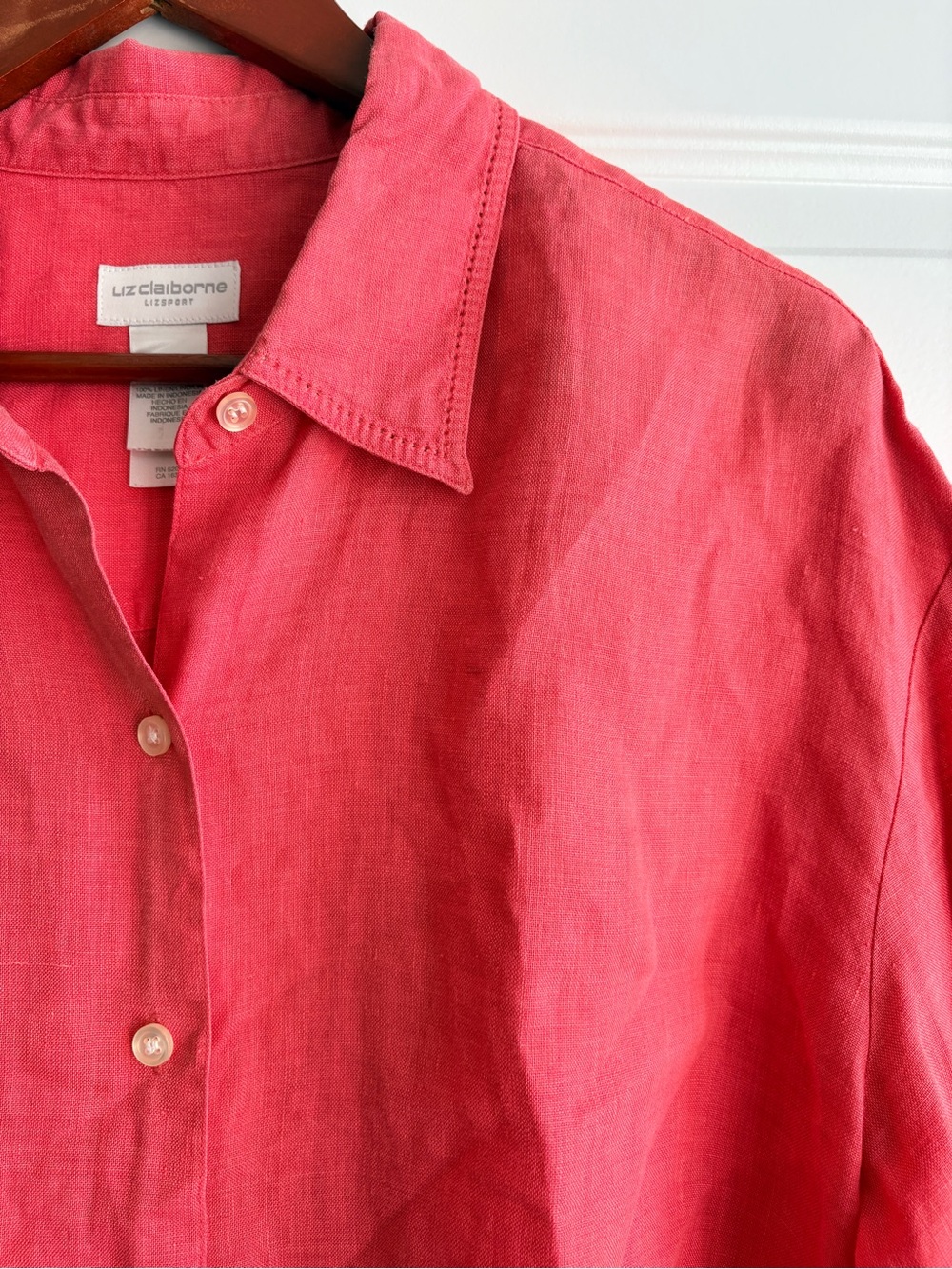 Liz Claiborne LizSport 100% Linen Coral pink Button Down Shirt XL - Picture 2 of 6